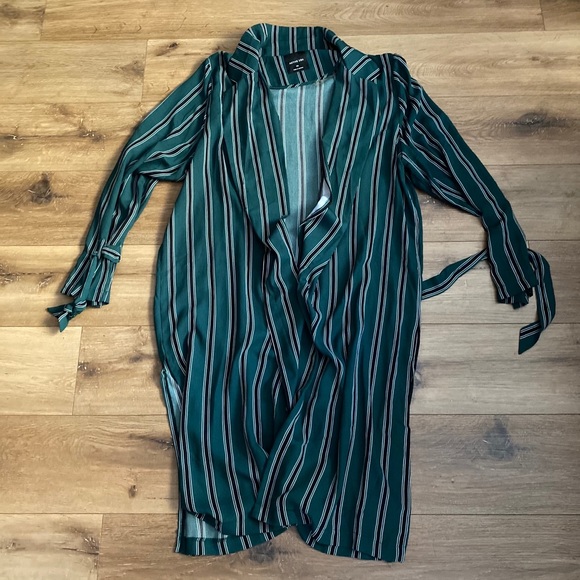 Sweaters - Olive green and black stripped duster